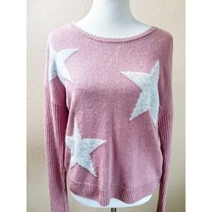 Splendid Star Sweater Medium Pink Cashmere Blend Knit Pullover Crew Neck M